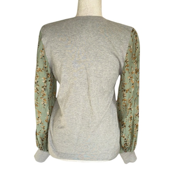 Current Air Anthro Gray Knit Sweater Knit Contrasting Floral Print Sleeve Top  M - Picture 6 of 10